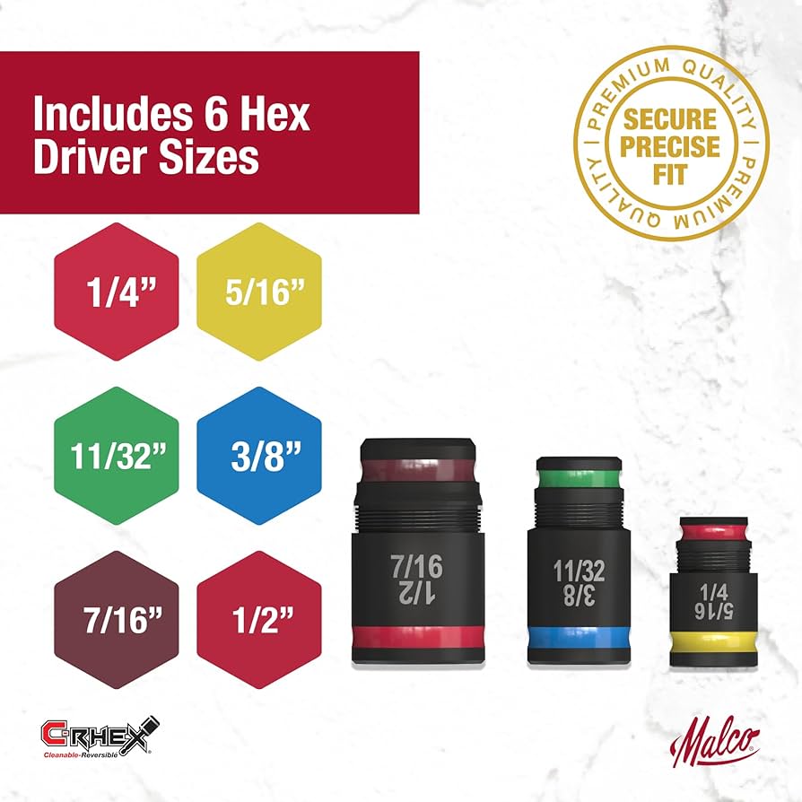 Malco 7-in-1 C-RHEX Flip Bit Socket Set with 3 cleanable